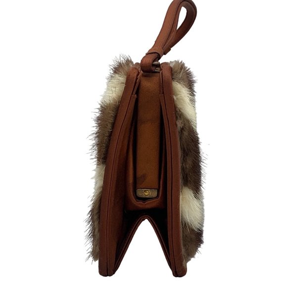 Vtg NETTIE ROSENSTEIN Mink Fur Silk Animal Print Handbag Purse 1950s - Picture 4 of 10